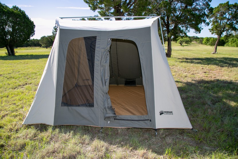 kodiak canvas 6-person flex-bow - the back door/window combo on the flex-bow. the right side unzips...
