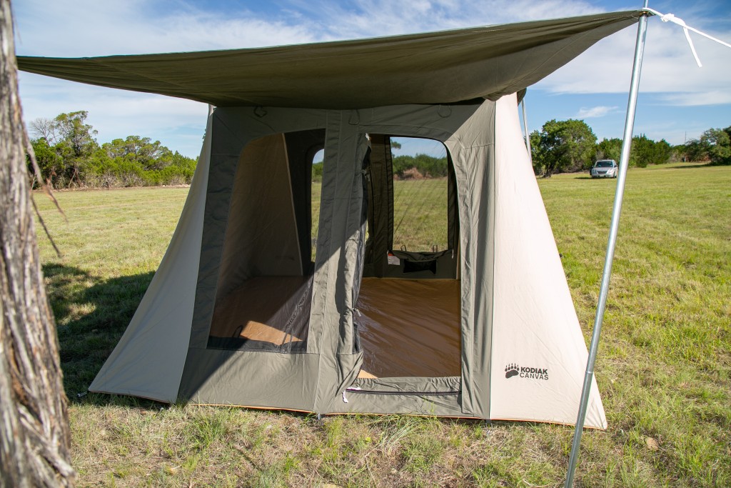 kodiak canvas 6-person flex-bow - welcome home. the massive front awning on the kodiak canvas tent.