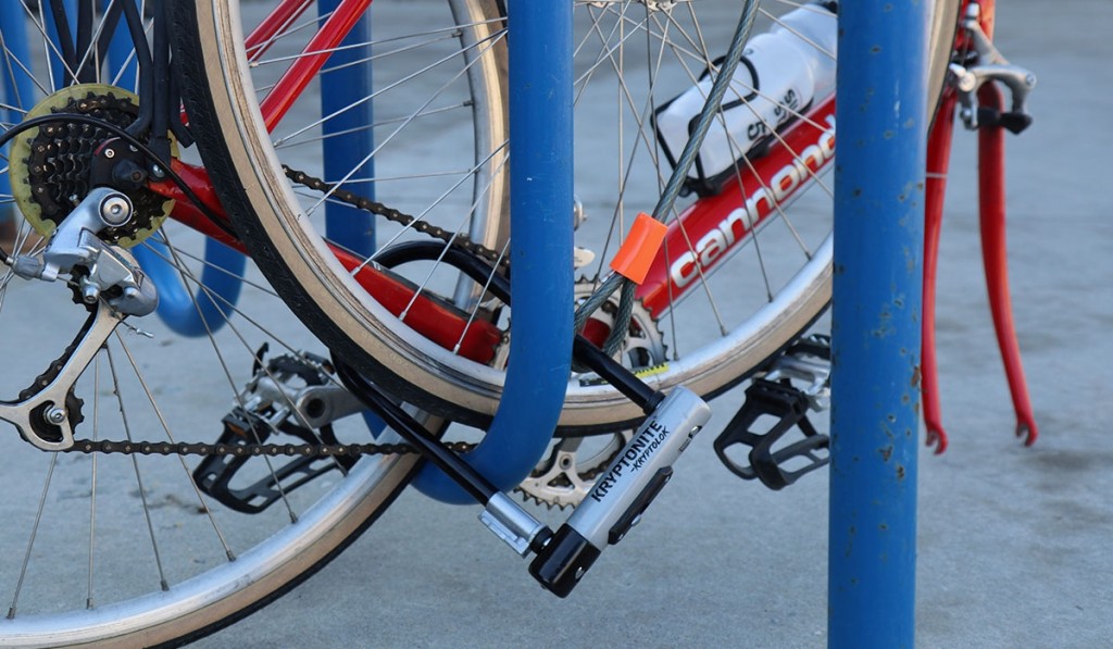 kryptonite kryptolok - the kryptonite kryptolok is big enough to accommodate both wheels...