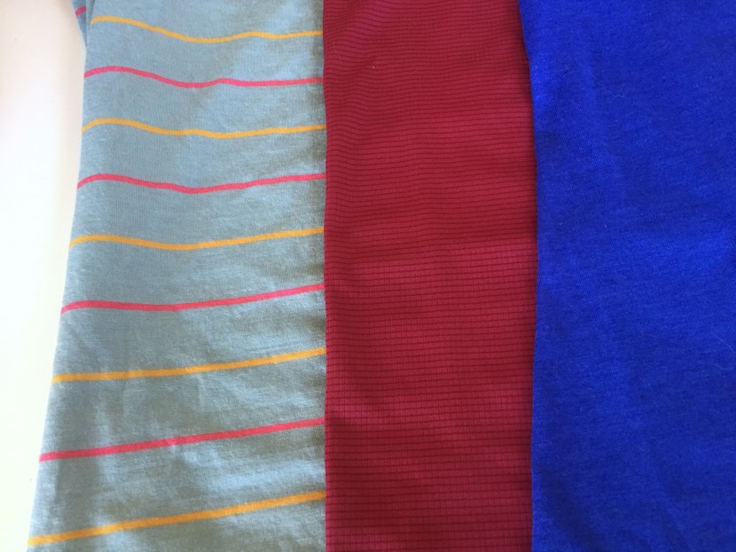 running shirt womens - from left to right, examples of a merino wool and nylon blend, 100%...