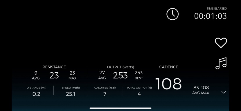 echelon ex-3 - a screenshot of the display using an iphone in manual workout mode...