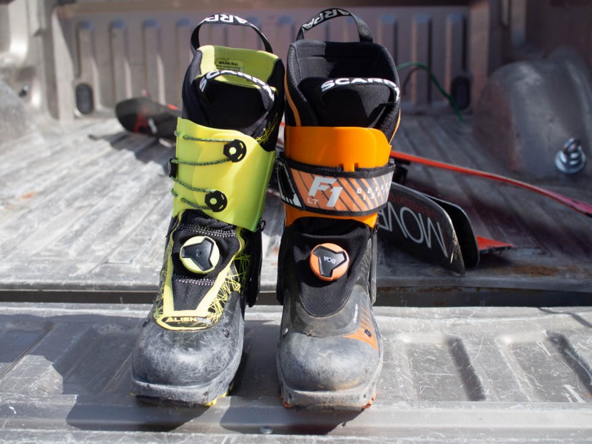 scarpa f1 lt - on the left, the discontinued scarpa alien rs. on the right, its...