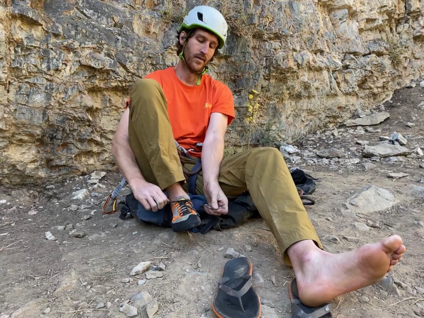climbing shoes - laces do take a little more time to tie than a velcro closure, but...