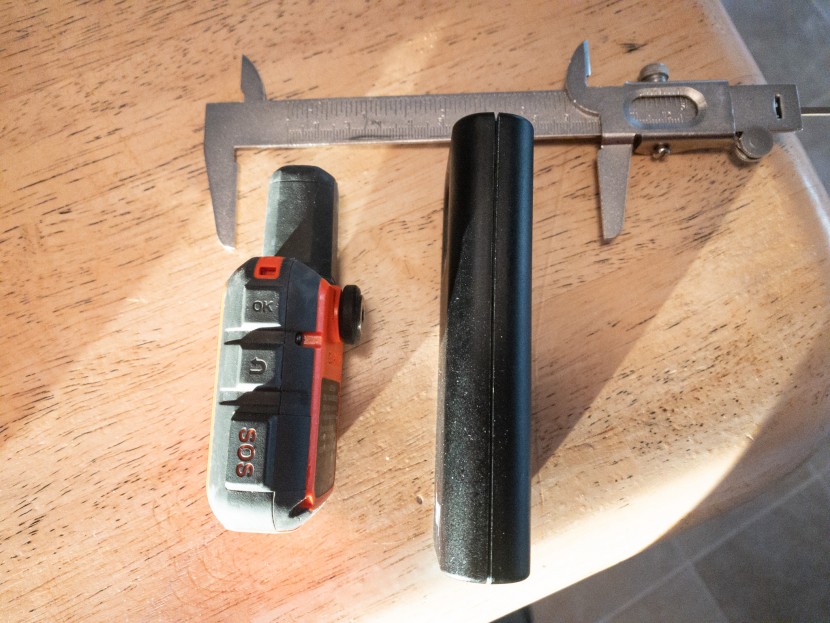 acr bivy stick - comparison of thickness of the inreach mini and the bivy stick.