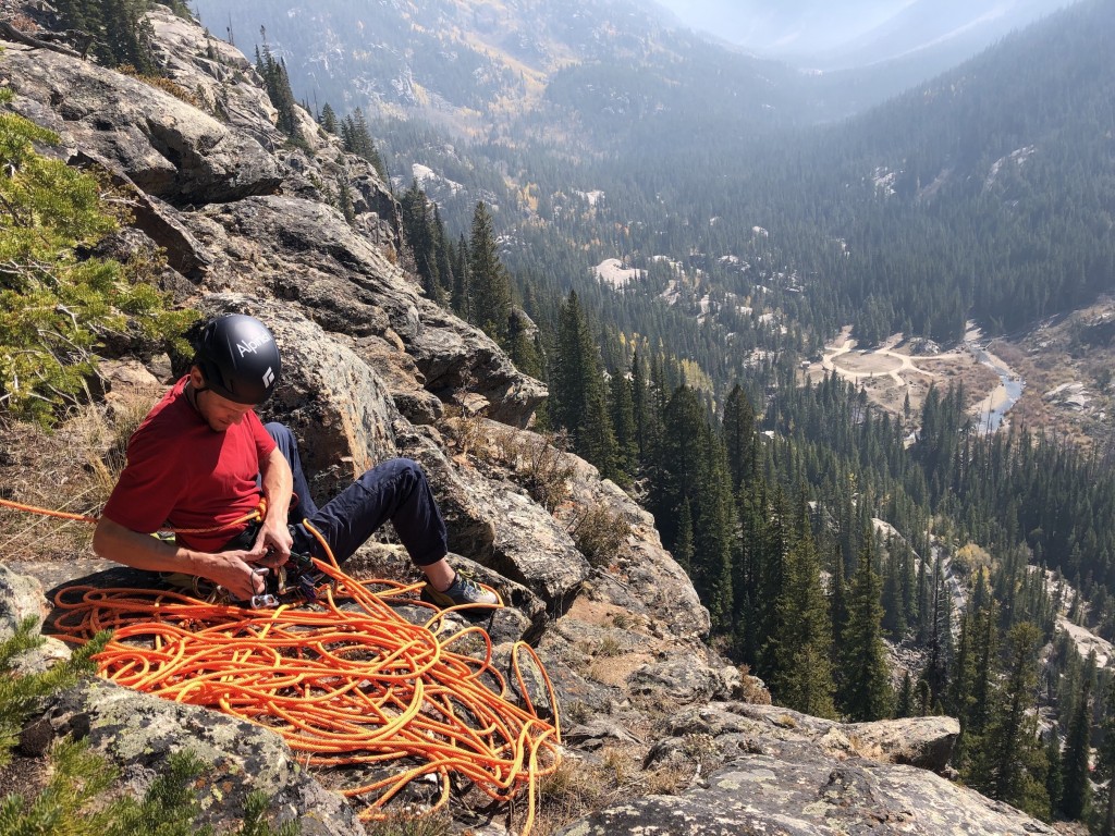 black diamond vision mips - enjoying the ledge at the top of a multi-pitch route with alpinist...