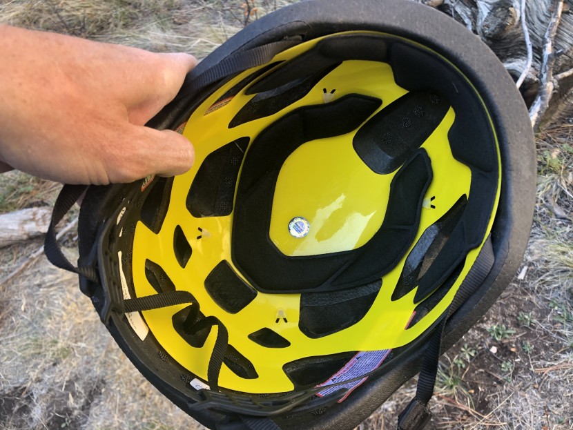 black diamond vision mips - a look at the inside of the helmet. the yellow is the mips liner...