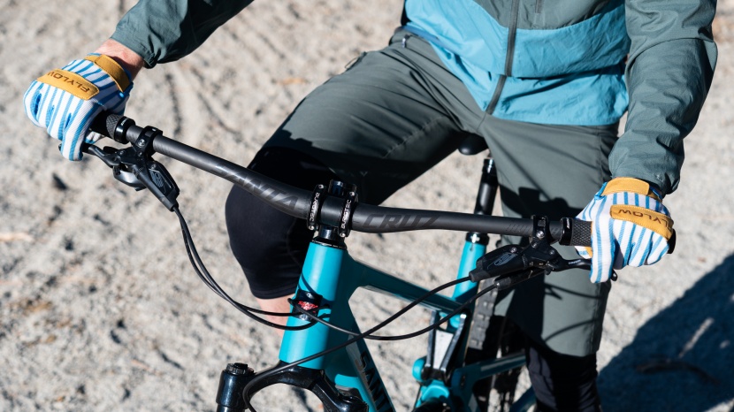 a short, stout burgtec stem clamps an 800mm santa cruz carbon riser...