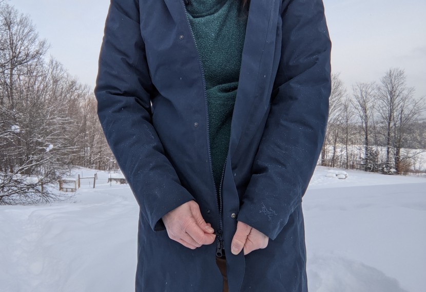 arc'teryx patera parka - the zipper ends higher on this jacket, making it easier to zip up...