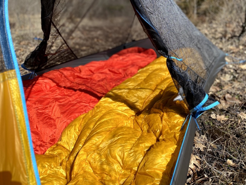 nemo hornet elite 2 - two sleeping bags fill every nook and cranny of floor space.
