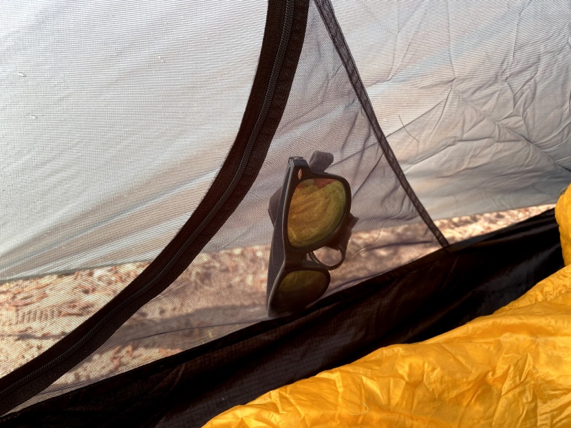 tarptent double rainbow - the gear pocket next to each door is not very large but can hold...