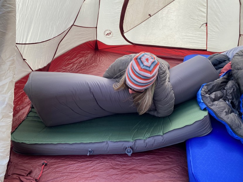 exped megamat duo - it takes some wrangling to deflate and pack up this big mattress.