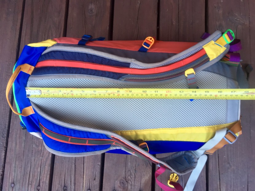 cotopaxi tarak 20l - this pack has a nice tapered design, but the back panel is longer...