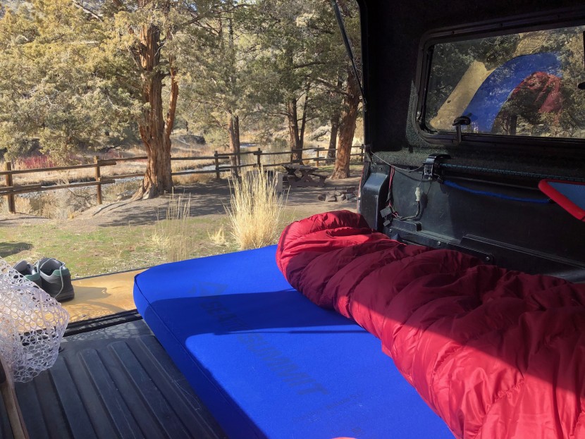 camping mattress - a breeze to inflate and super warm, even on a cold truck bed.
