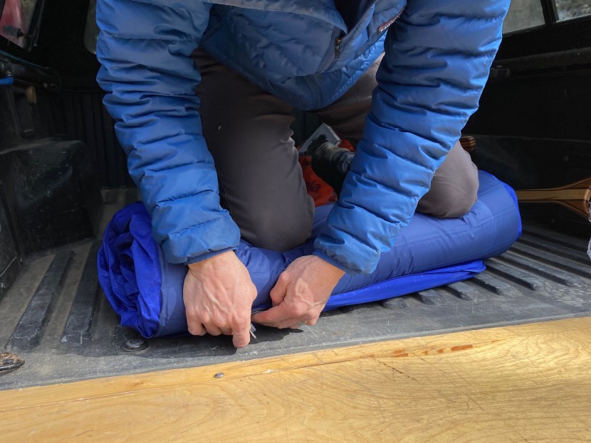 sea to summit comfort deluxe si - it takes full body weight to get this rolled up small enough to fit...