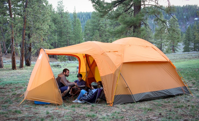 camping tent - cooking up dinner in the wawona's covered and spacious vestibule.