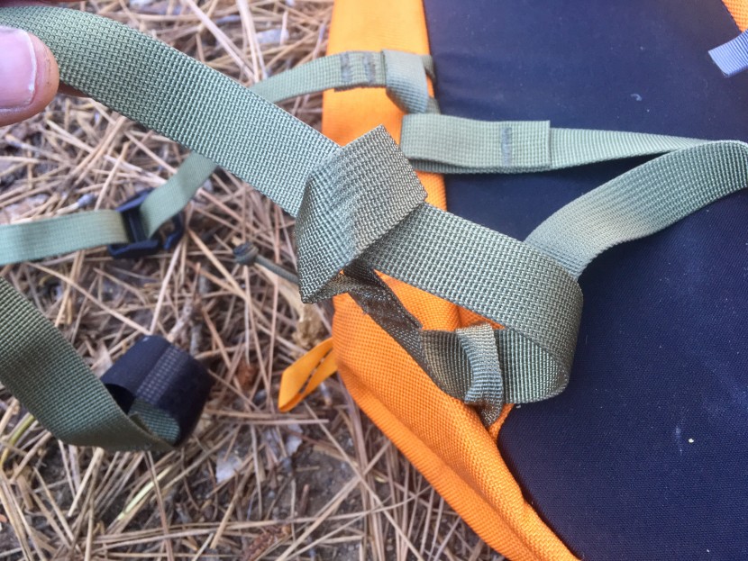 climbing backpack - the simple and solid girth hitch is the best way to attach a hip belt.