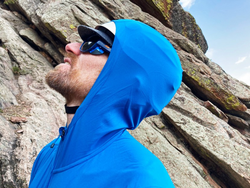 outdoor research astroman sun hoodie - the hood is helmet-compatible, with a half zip that zips up far...