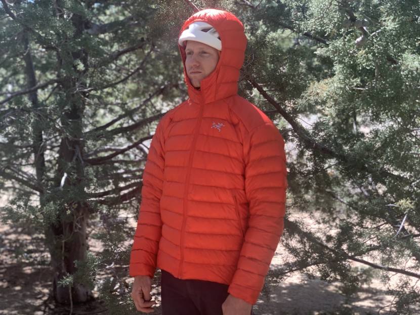 arc'teryx cerium lt hoody - the hood easily fits over a helmet without restricting movement.