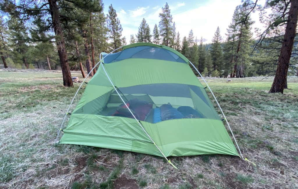 big agnes tensleep station 6 - the side profile shows the unique pole structure and mesh openings...