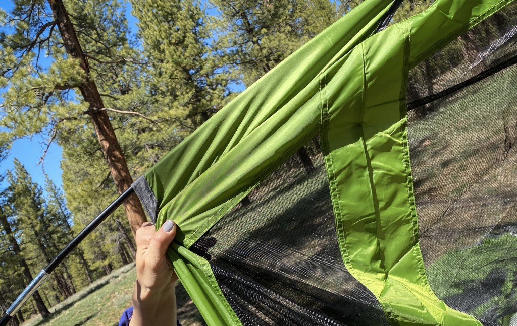 coleman evanston screened 6 - the cheap fiberglass poles get stuck sliding through the fabric.