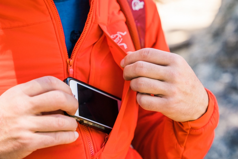 arc'teryx nuclei fl - the chest pocket is handy for phones, lighters, topos, headlamps...