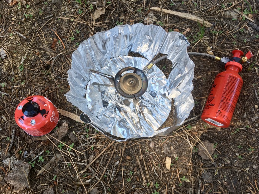 backpacking stove - the universal burns a variety of liquid fuels and canister gas.