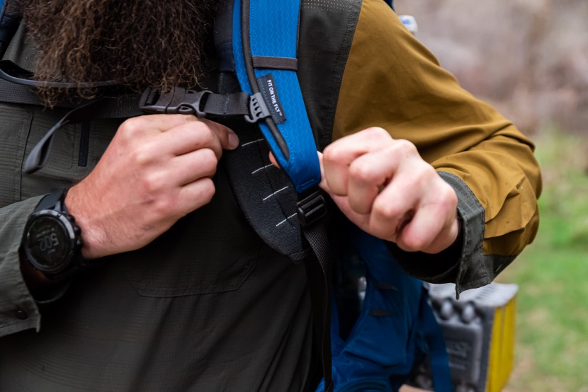 using the fit on the fly shoulder strap to dial in the perfect...