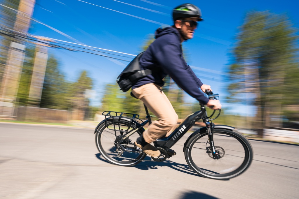 aventon level step-thru - with a 28 mph top pedal-assisted speed, the level is fast.