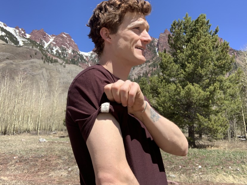 running shirt - "move and be moved" reads the accent label under the sleeve. we...