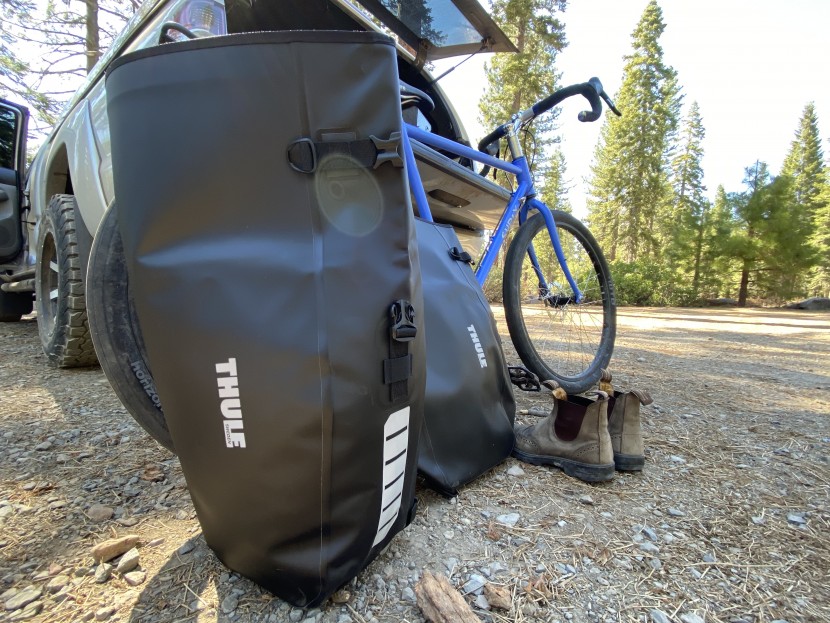 bike panniers - our trusty thule shield, a mobile adventure hub, was packed to the...