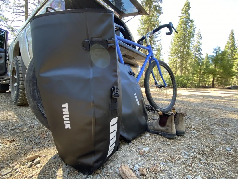 bike panniers - our trusty thule shield, a mobile adventure hub, was packed to the...