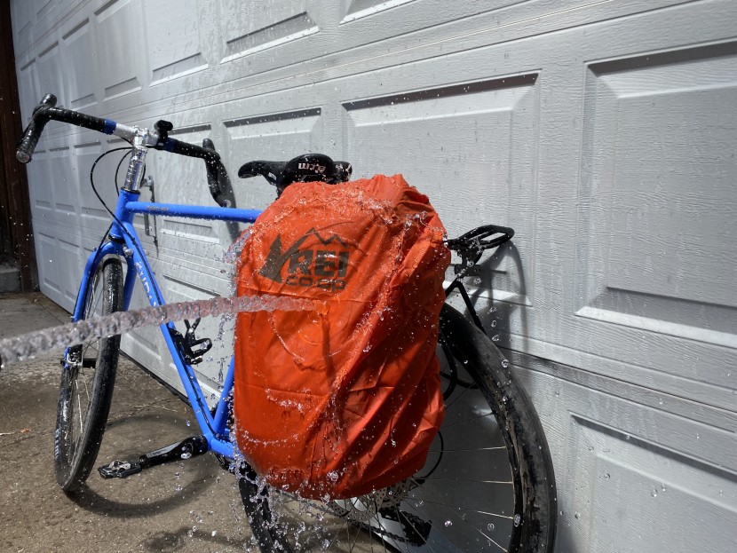 our spray test stood no chance against the rei rain cover.