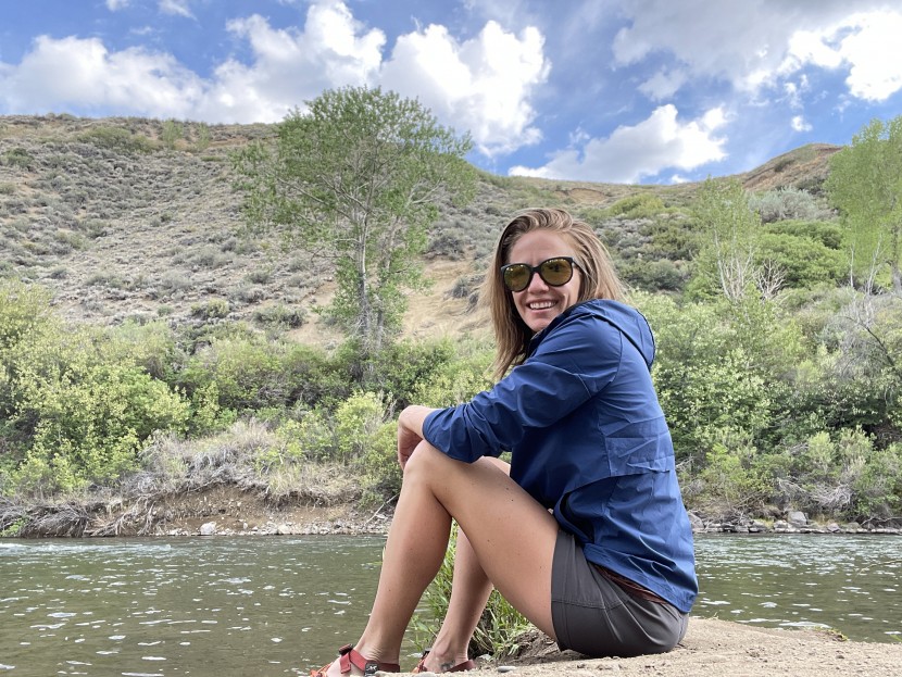 rei co-op active pursuits jacket for women - taking a break by the river during a late afternoon hike on a warm...