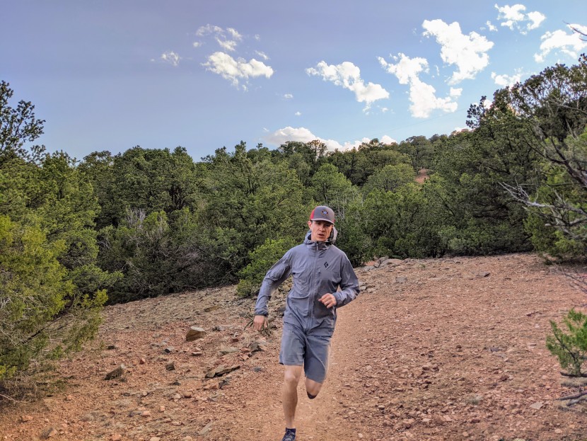 black diamond alpine start hoody - though not our go-to for running because of the weight (more feel...