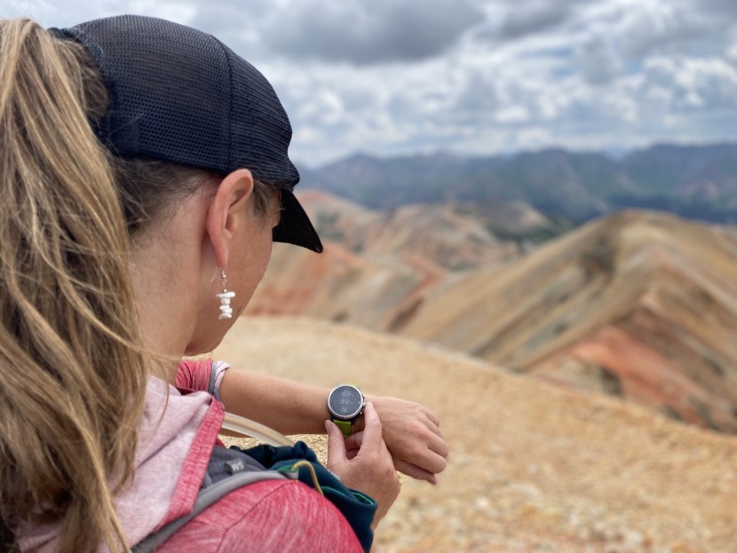 coros apex pro - amber checks out stats on this 12,000-foot peak with the coros apex...