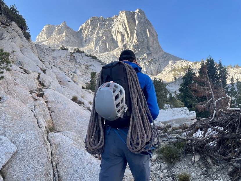 ultimate direction scram - on the approach we secured a helmet by threading the top strap...