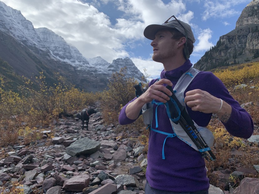 ultimate direction race vest 5.0 - trekking pole storage and access is a pain point on many hydration...