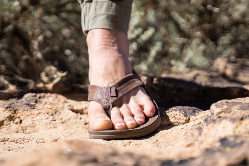 chaco classic leather flip - the combination of leather over the top and nylon between our toes...