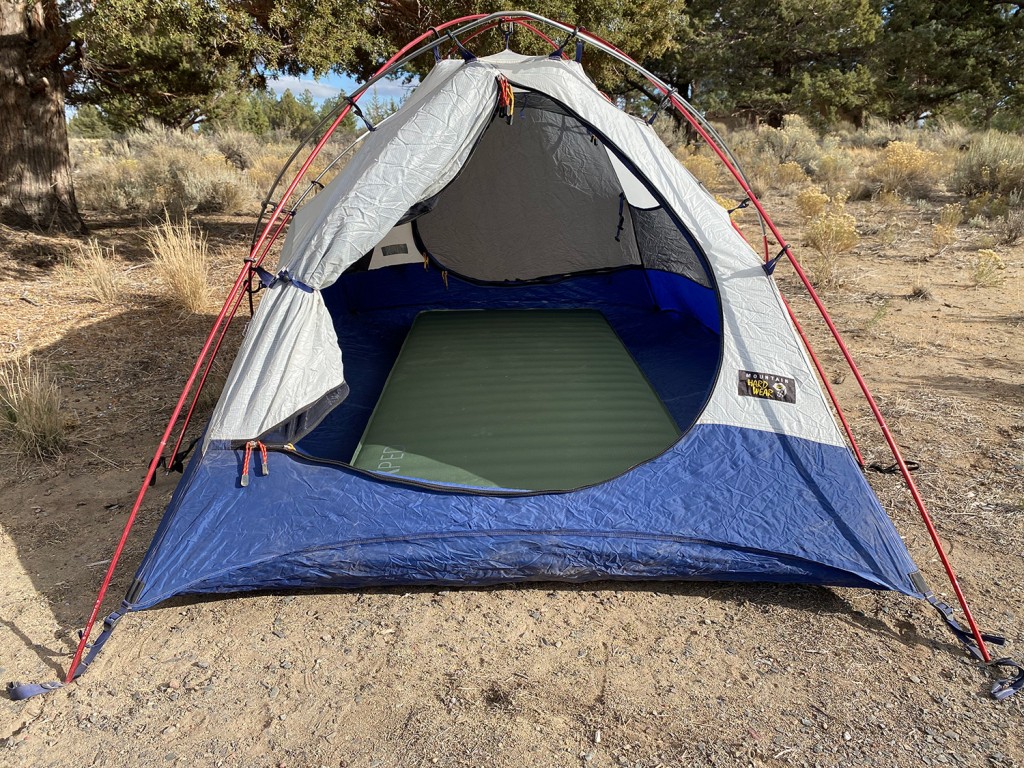 exped megamat - the glorious megamat 10 nearly fills this two-person tent.