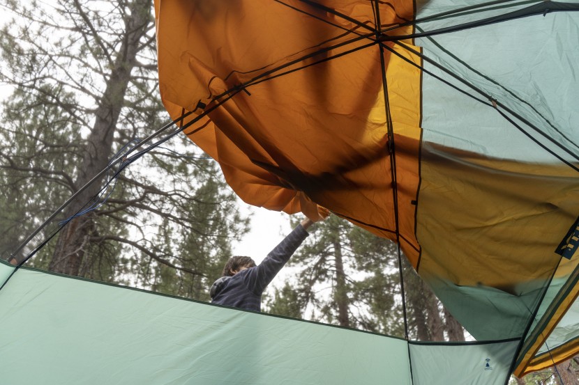 camping tent - exposing the high quality mesh top after a warm nights sleep in the...