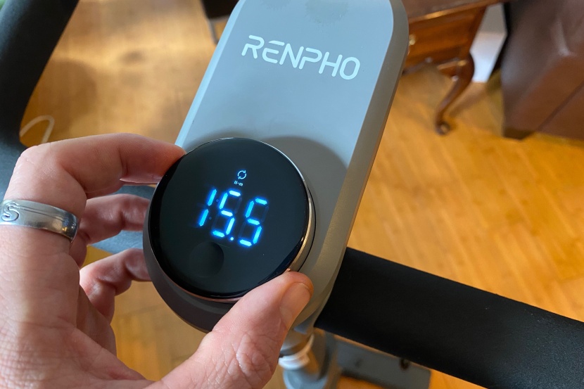 renpho ai smart exercise bike - resistance is changed by turning the dial that surrounds the small...