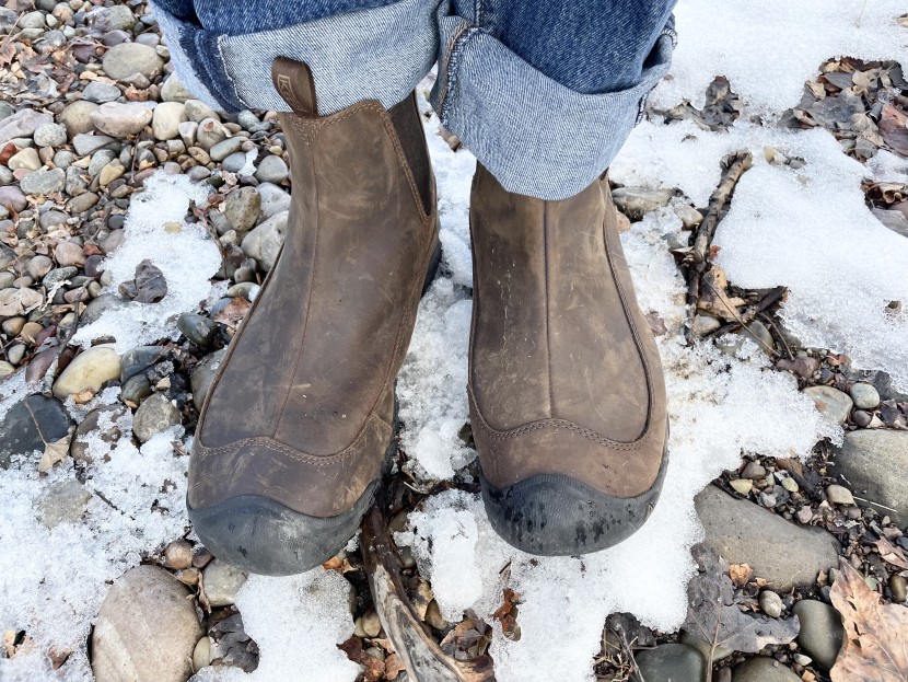 keen anchorage iii - the vertically-oriented leather seam that runs up the center of the...