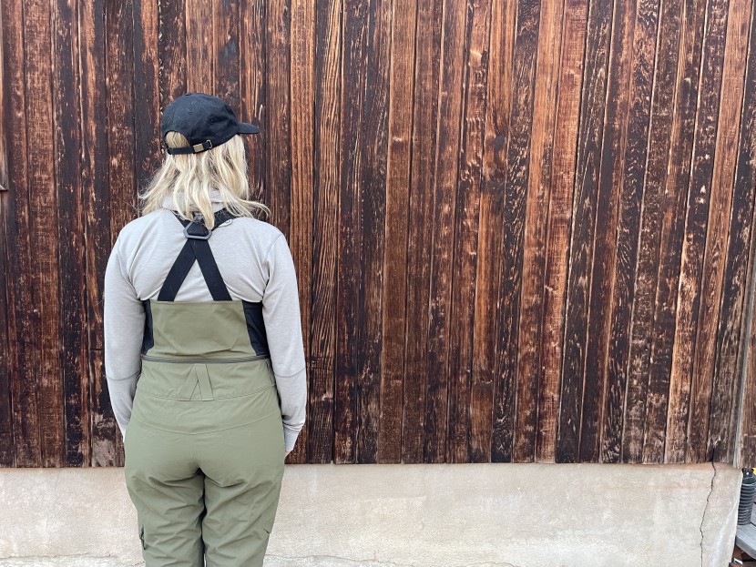 backcountry cottonwoods gore-tex bib for women - the back of the bib shows the adjustable shoulder straps.