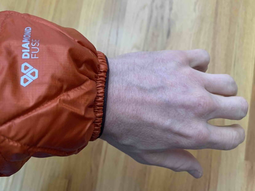 outdoor research helium insulated hoodie - the elastic wrist cuffs are stretchy enough to easily pull over...