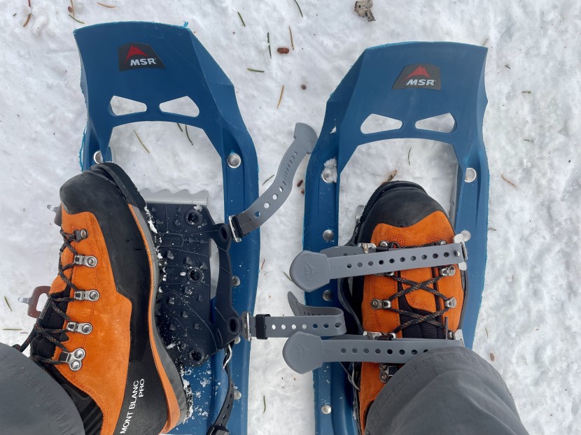 snowshoes - make sure your foot isn't too far forward or back before strapping...