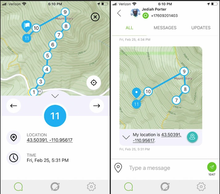 zoleo satellite communicator - a pair of screenshots from the recipient's zoleo app. in this case...