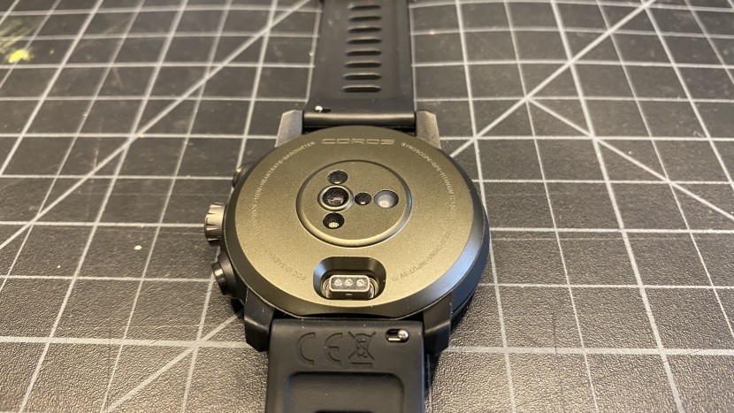 coros apex pro - the heart rate monitor and metal base on the coros apex pro.