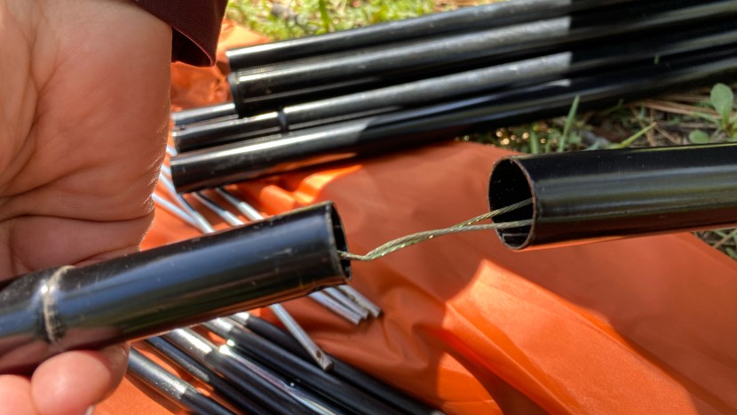 eureka copper canyon lx 6 - the steel poles are built cheap and filled with metal shards.