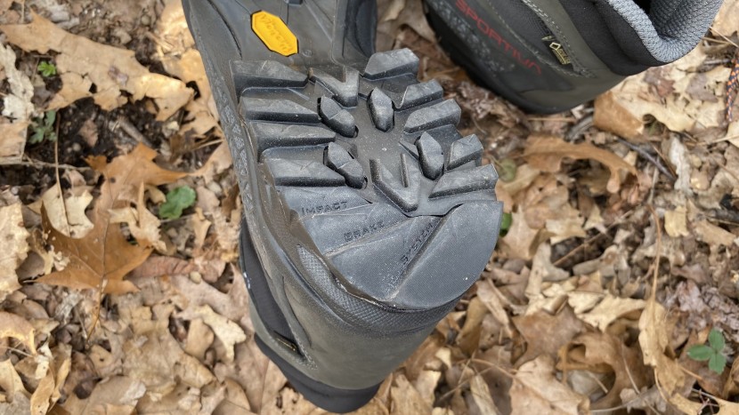 la sportiva nucleo high ii gtx - the deep lugs and 'impact brake system' of the nucleo high ii gtx...