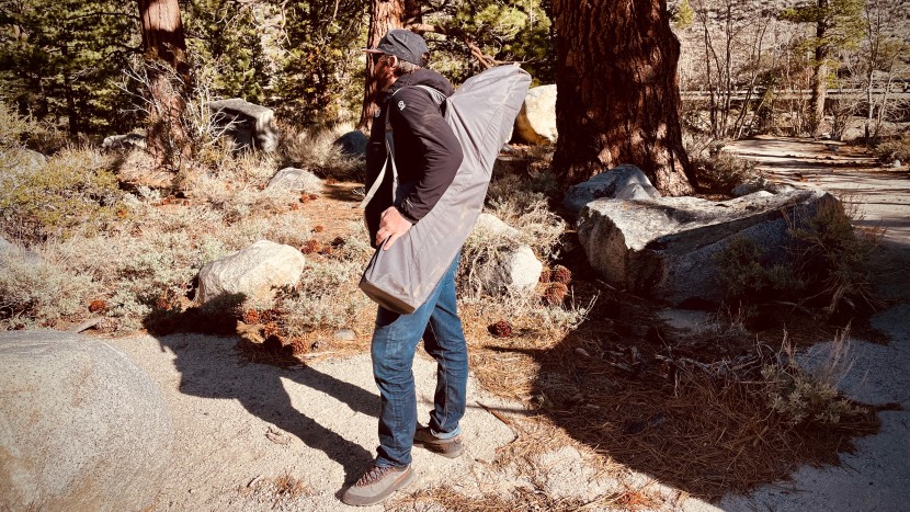 steve mace demonstrates one option for packing the yeti trailhead.